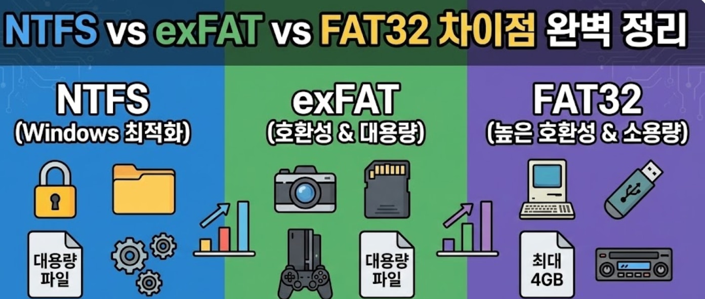 NTFS vs exFAT vs FAT32 차이점 완벽 정리: 외장하드 USB 포맷 추천 가이드