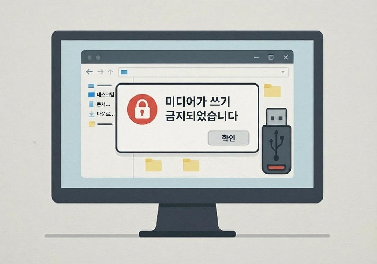 Windows에서 미디어가 쓰기 금지되어 있습니다 오류가 표시되는 예시 화면