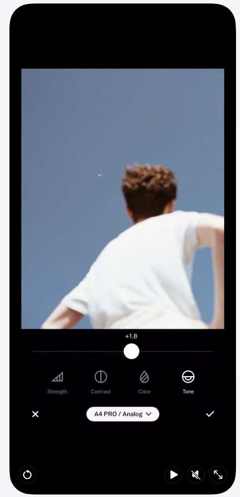 VSCO 앱 필터 편집 화면