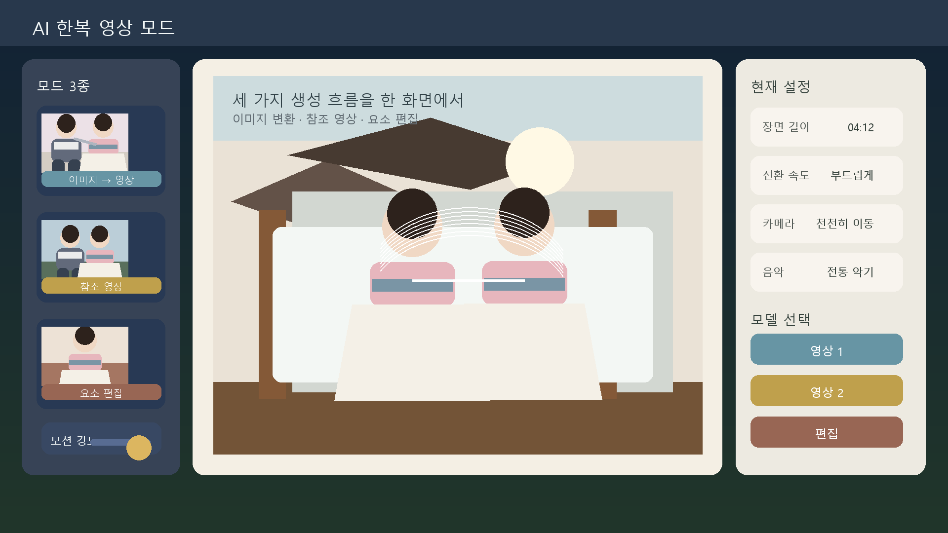 한복 영상 이미지 변환 레퍼런스 영상과 요소 편집