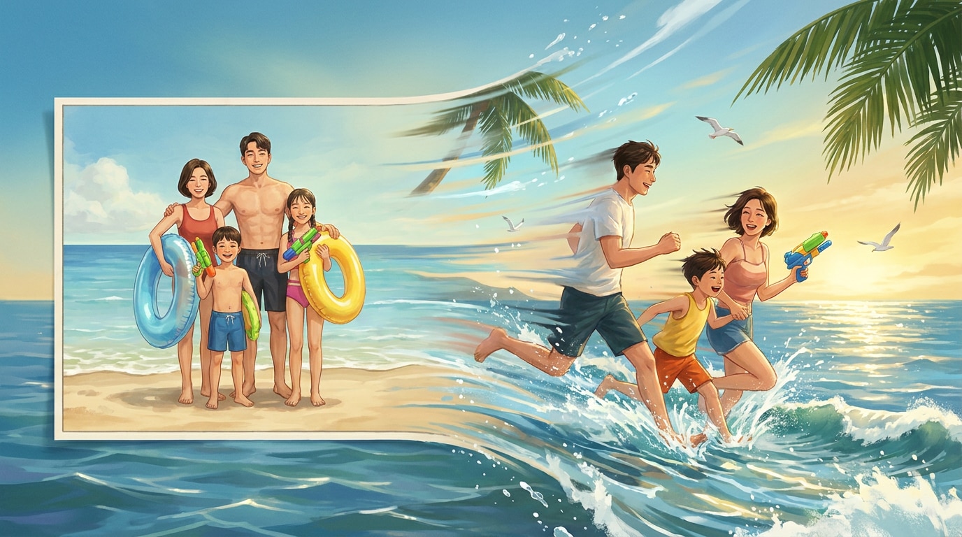 AI image to video transformation for summer illustration