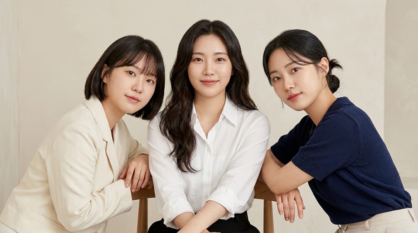 한국인 친구들의 단체 사진을 선명하게 보정하는 필모라 AI 이미지 보정
