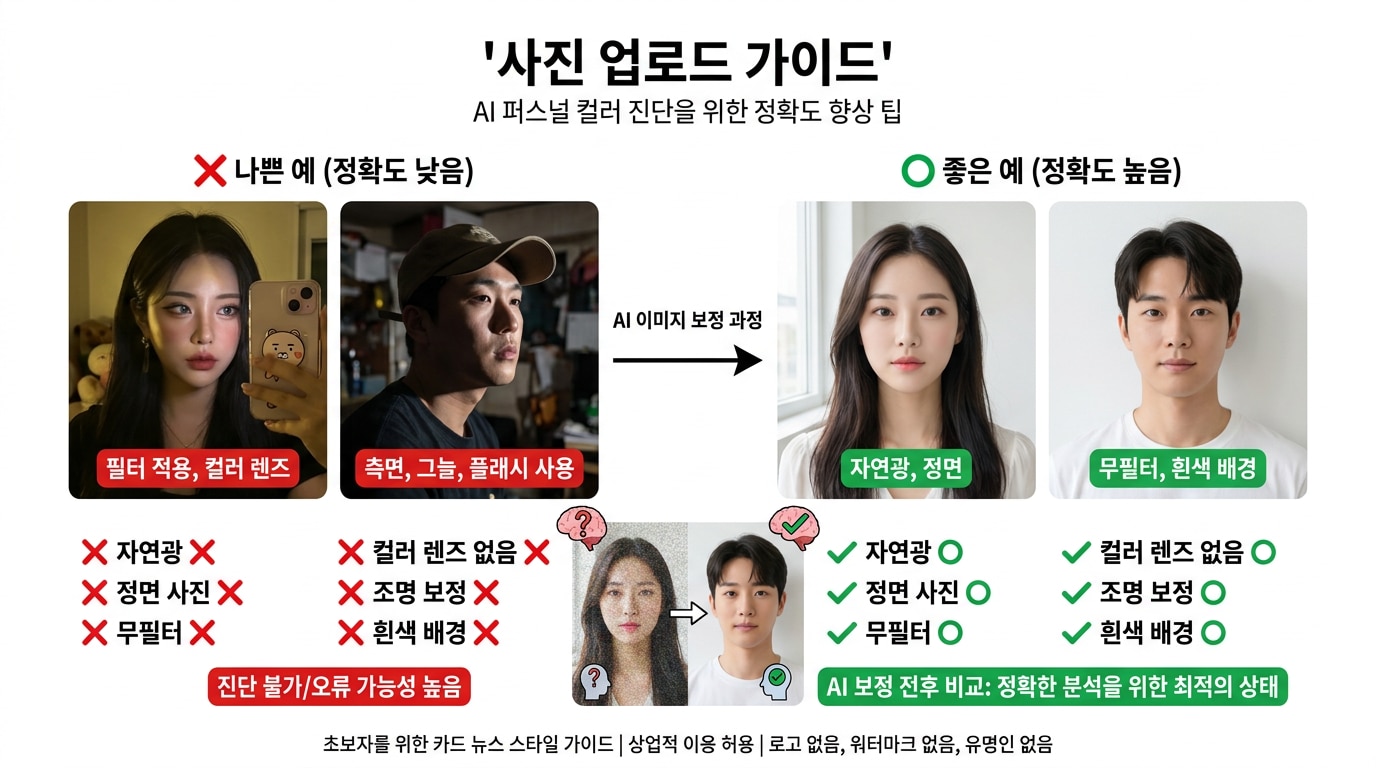 퍼스널컬러 진단 사진 업로드와 AI 이미지 보정 가이드