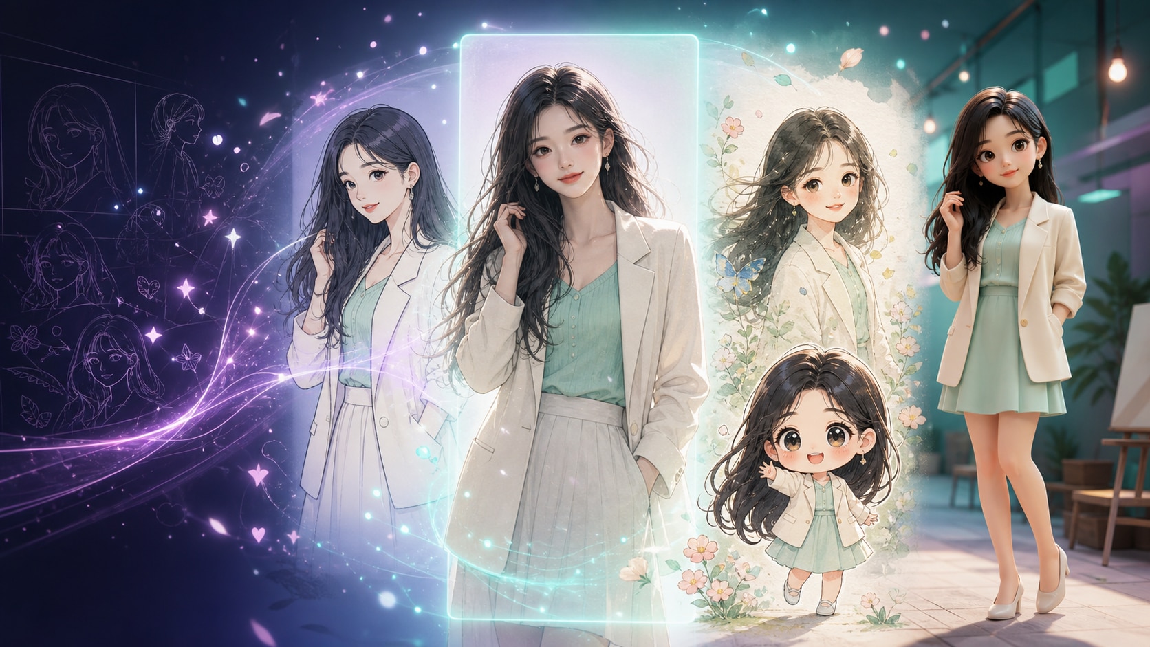 AI character illustration generation with multiple character styles