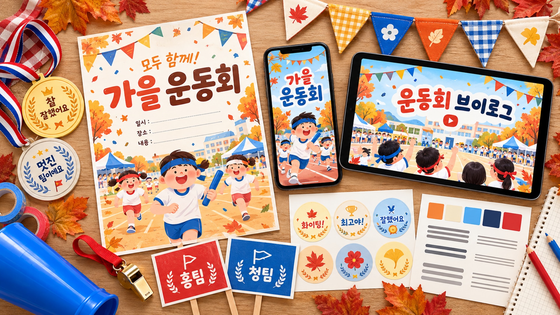 가을 운동회 안내문 라벨 썸네일 콘텐츠 키트