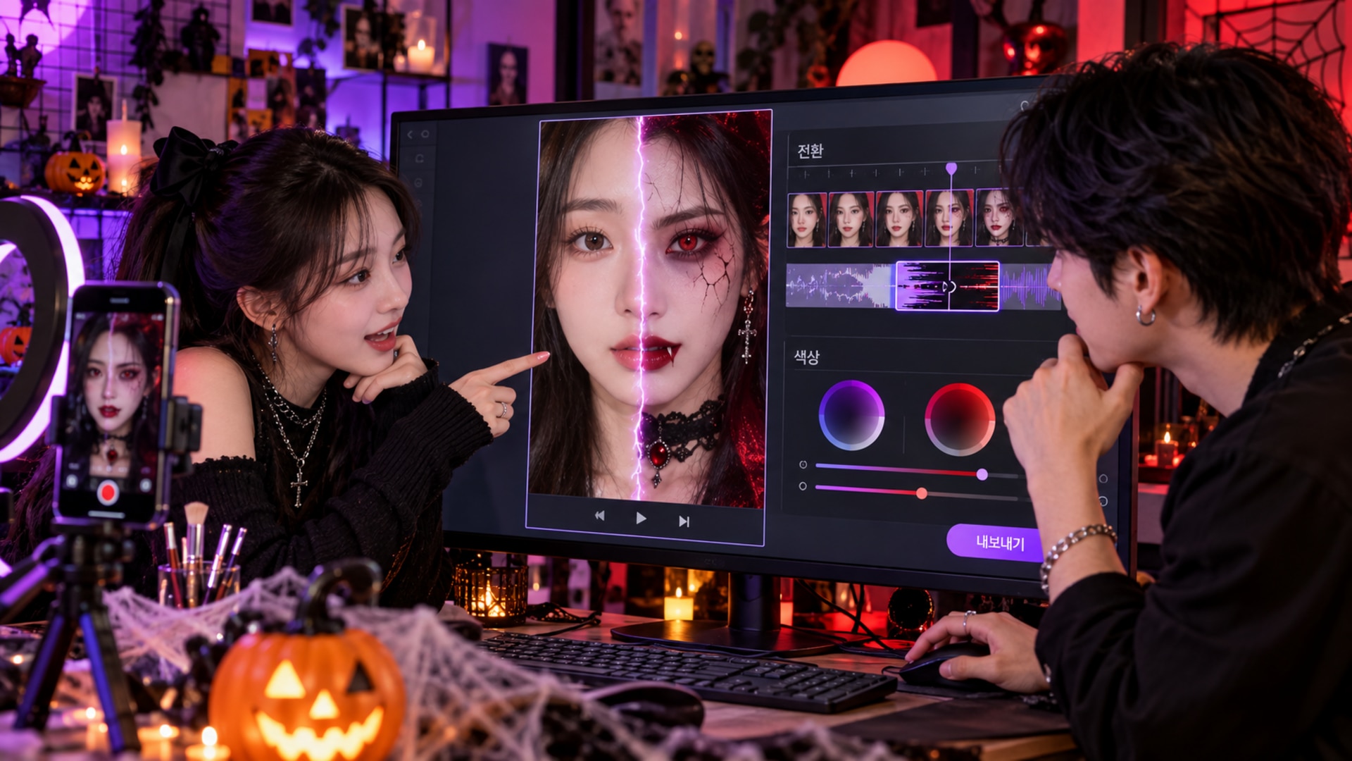 릴스와 쇼츠용 할로윈 분장 영상 편집 화면