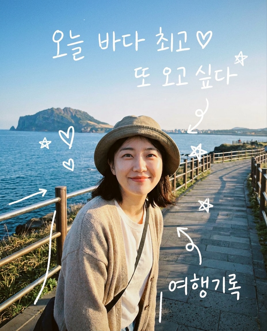 제주 여행 사진 챗지피티 손글씨 프롬프트 예시