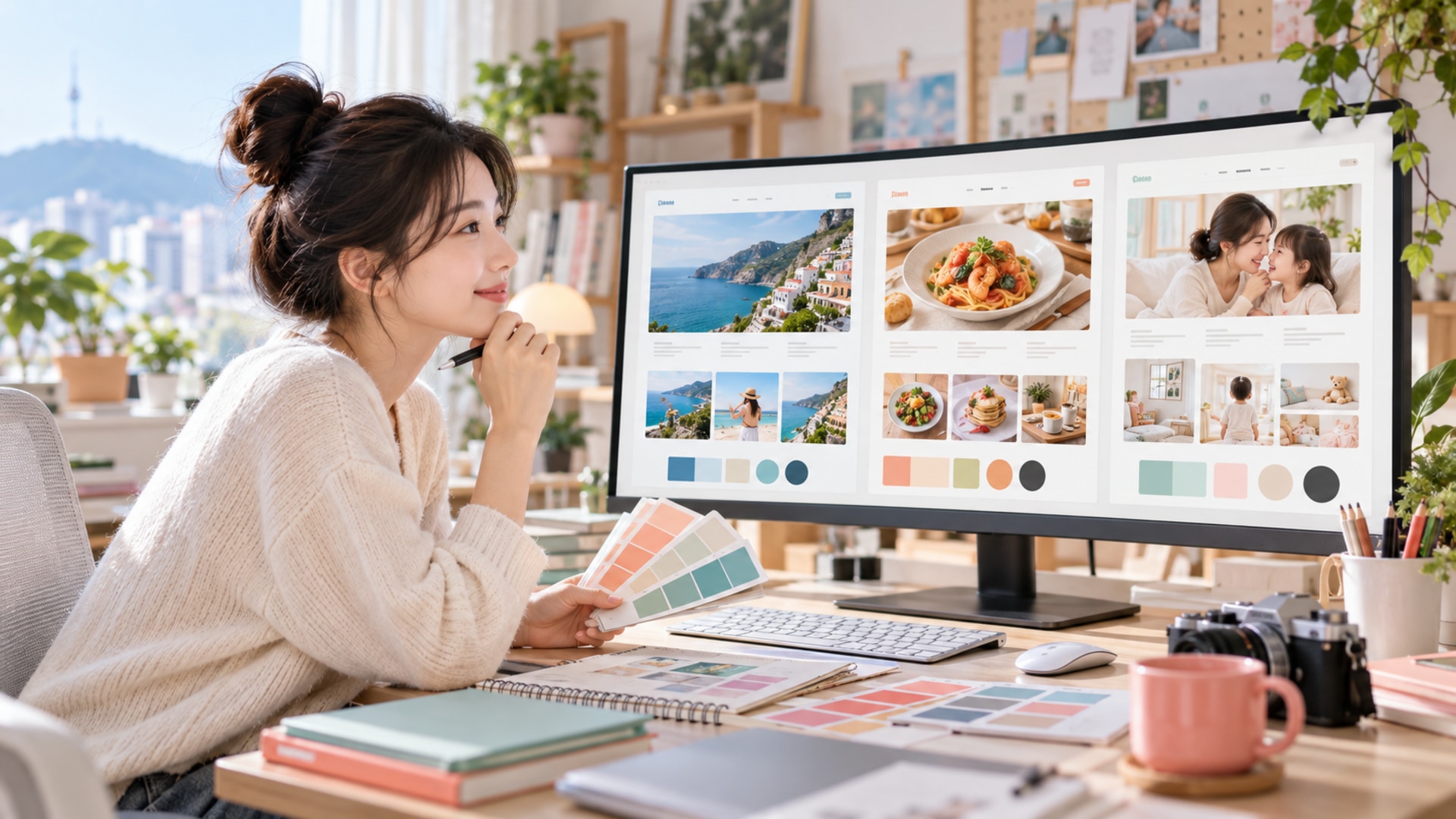 네이버와 티스토리용 블로그 스킨을 AI 프롬프트로 생성하는 장면