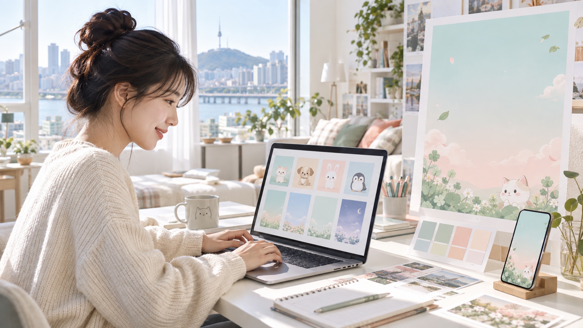 카톡 배경 화면 프롬프트를 작성하는 AI 이미지 작업 공간