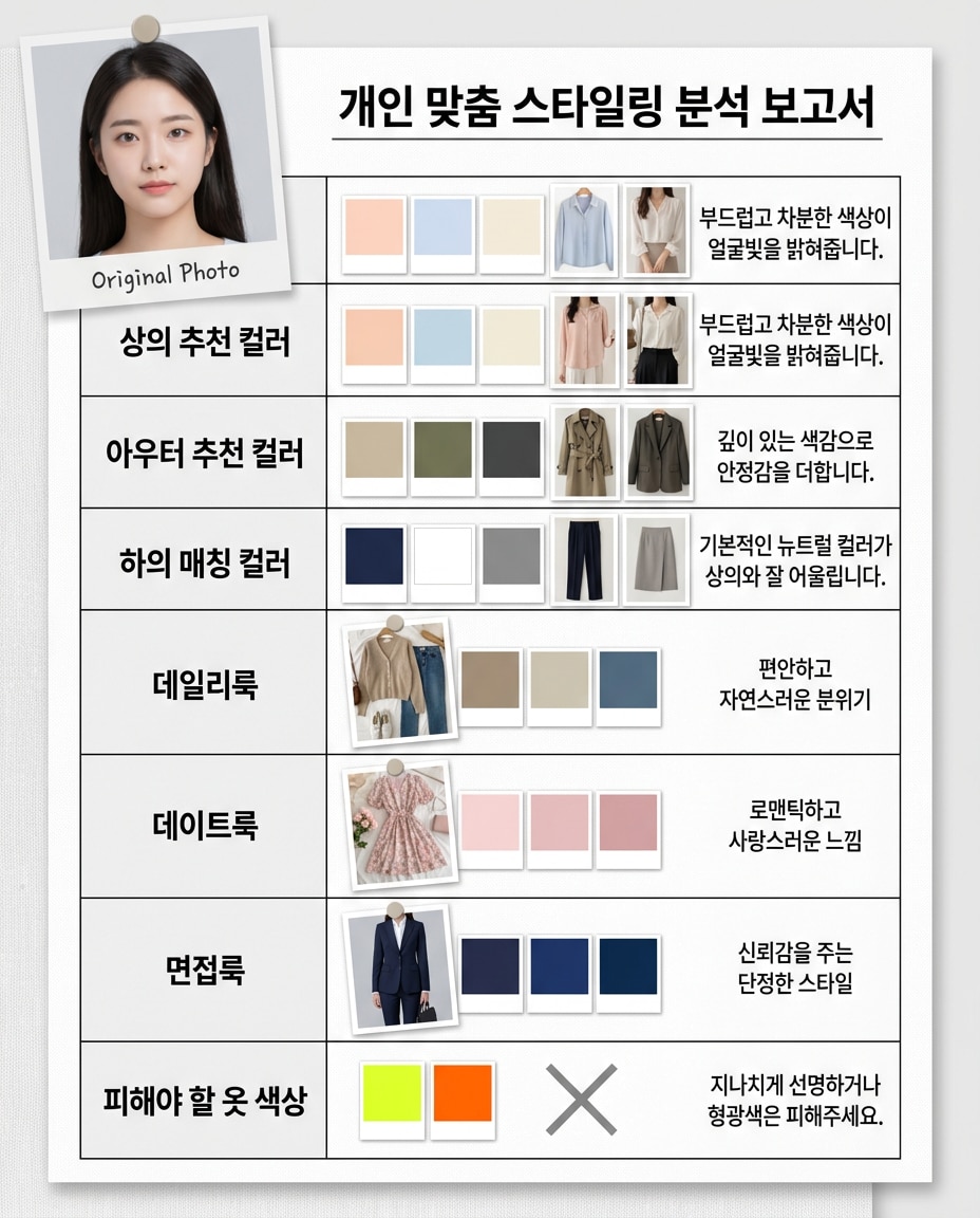 옷 색상과 면접룩 추천 프롬프트