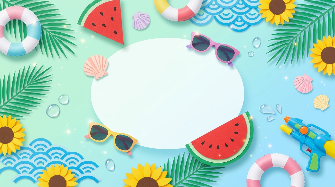 Creative assets for summer illustration poster and social content