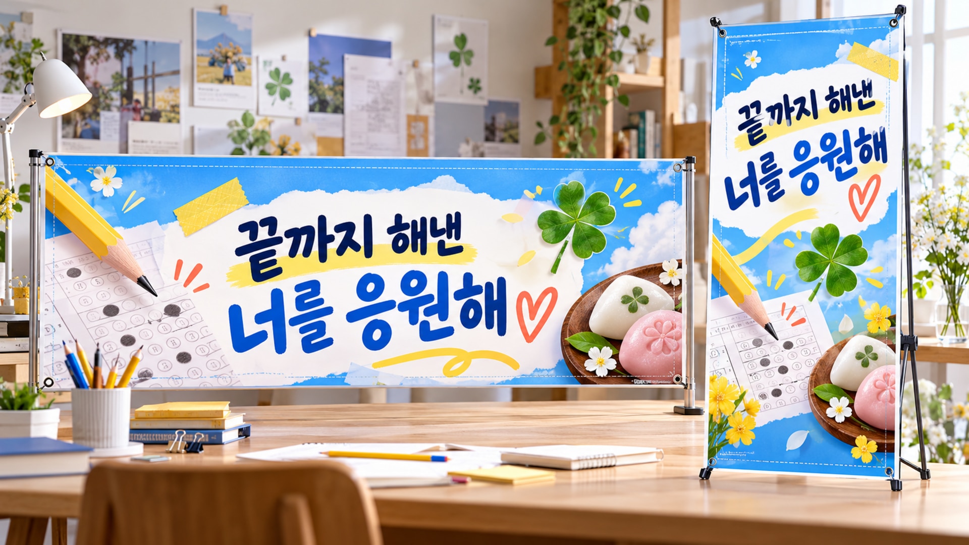 가로형과 세로형 수능 응원 현수막 시안을 만드는 AI 이미지 생성 예시