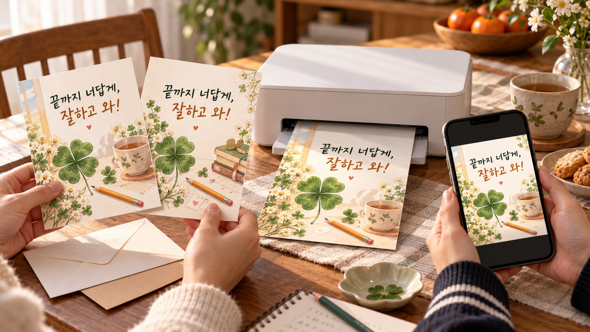 인쇄용 엽서와 모바일 공유용 수능 응원 카드 세트