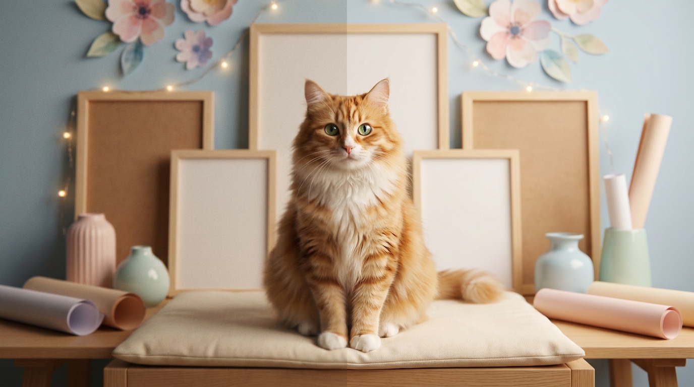 AI image enhancement for pet cat poster