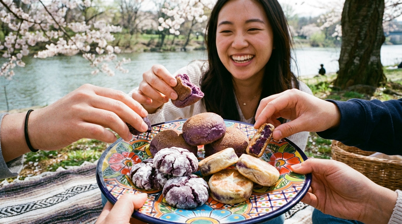 AI generated ube latte and dessert image