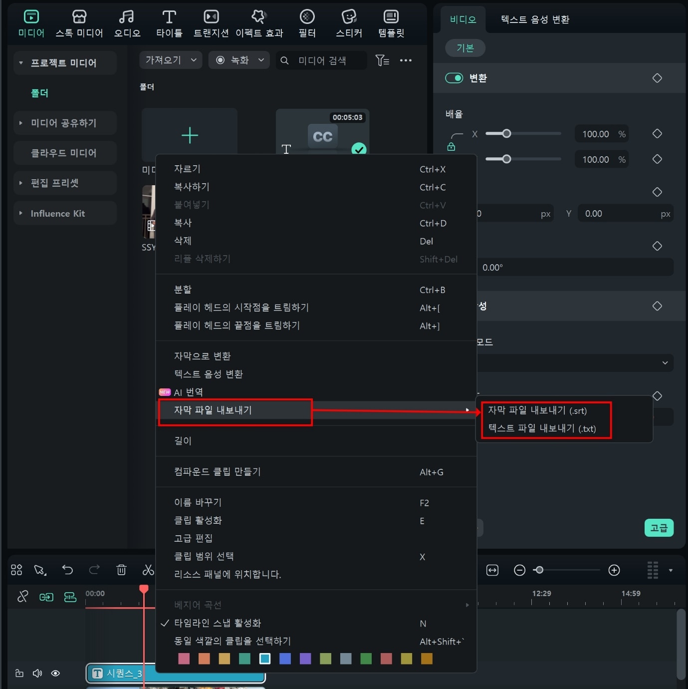 자막 파일 내보내기