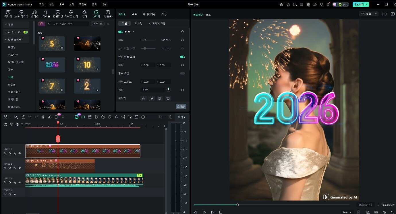 필모라 새해 스티커