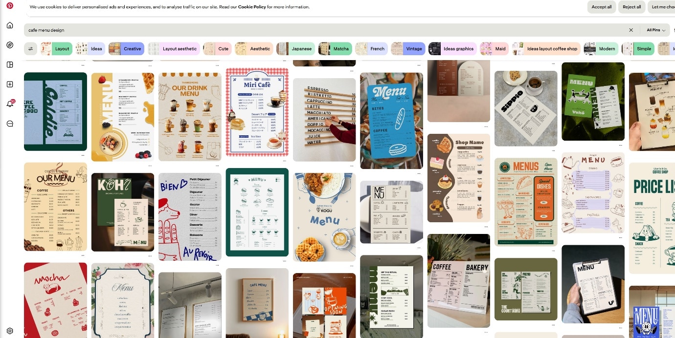 핀터레스트 카페 메뉴판