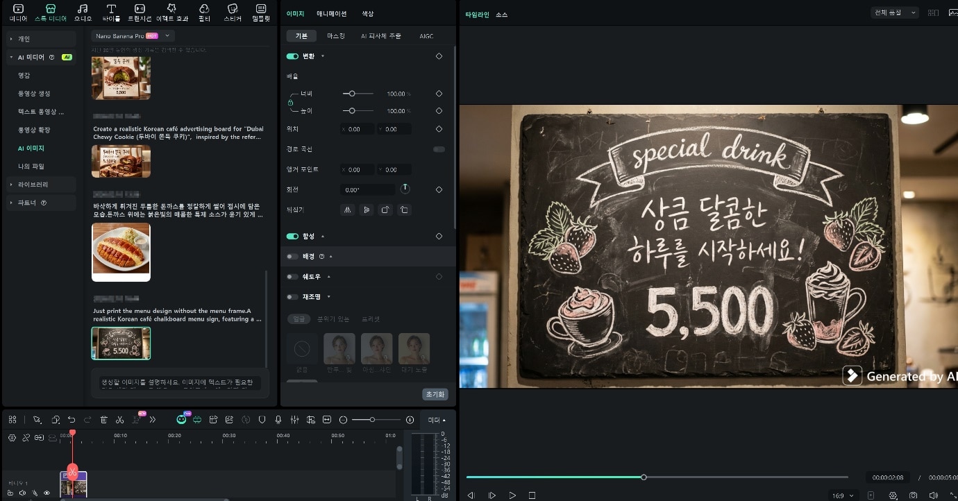 카페메뉴판디자인 필모라