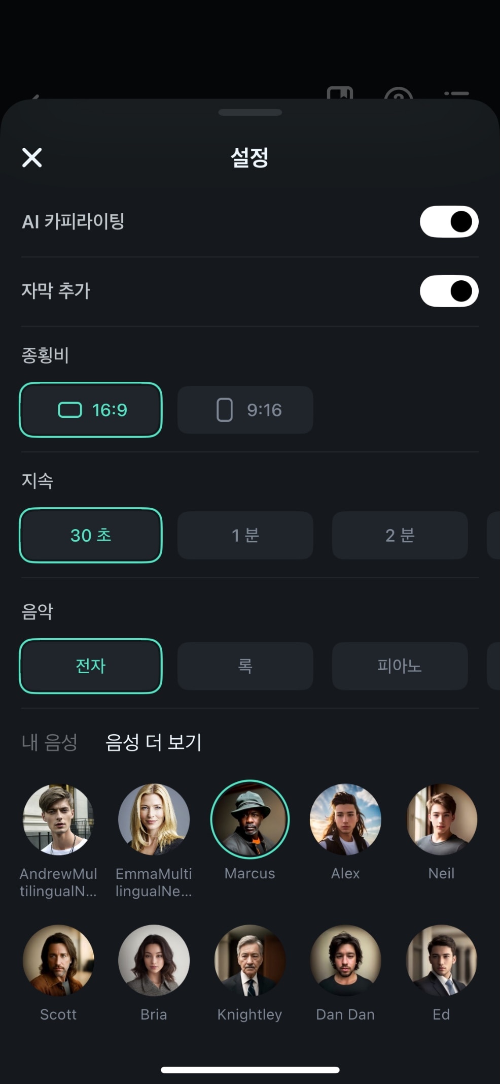 텍스트에서 동영상으로 변환 설정