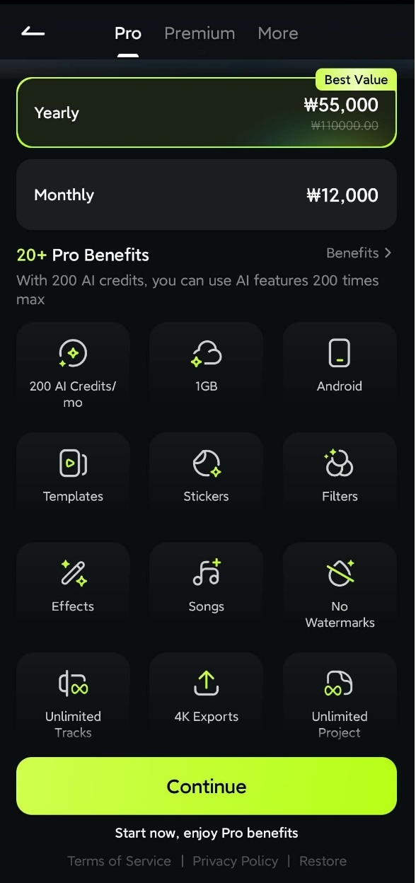 Subscribe Plan selection