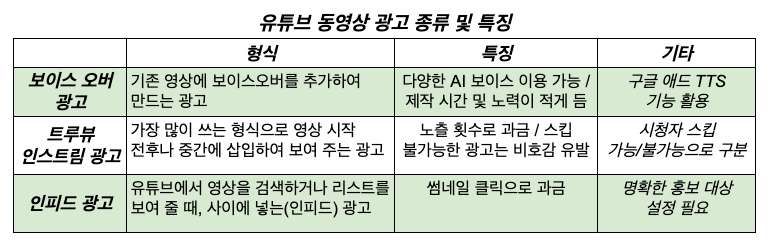 유튜브 광고 종류