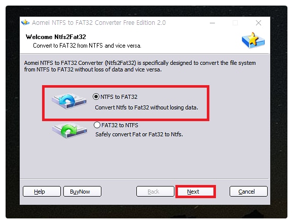 AOMEL NTFS to FAT32 Converter