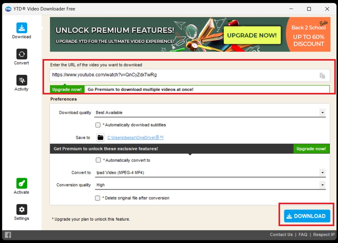 ytddownloader로 인터넷 동영상 다운로드 단계 1